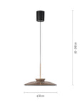 Pendant light with dimensions on a white background