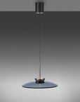 Modern pendant kinetic light with a dark shade on a gray background