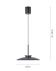Black pendant lamp with dimensions on a white background