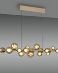 Modern kinetic ceiling light fixture with multiple bulbs on a gray background