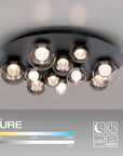 Ceiling light fixture with multiple bulbs on a gray background, featuring the brand 'Neuhaus Pure'.