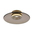 Glass ceiling light with metallic base on a white background