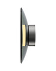 Black glass wall light with a gold accent on a white background