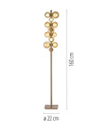 Gold floor lamp with spherical design on a white background
