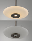 Modern pendant light with a white glass shade on a gray background