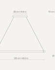 Measurement chart of Nomon's Linea suspension light with dimensions on a white background