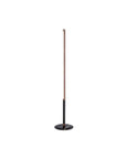 Black floor lamp with a thin, cylindrical design on a white background