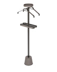 Gray metal stand with adjustable arms on a white background