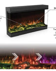 A stunning Planika electric fireplace showcasing mesmerizing 3D LED flame effects and offering design flexibility.