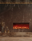 A modern living room featuring the Planika Fireplace Electric LED Astro Wall Mounted for added ambiance and design flexibility.