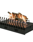 A beautiful Planika Bioethanol Fireplace Hot Box with logs on top of it, featuring the advanced Planika Fire Hot Box technology and an efficient ethanol burner.