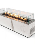 Modern outdoor gas fire pit with flames on a white background from Planika available at Spacio retail stores in Mumbai & Kolkata.