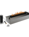 Rectangular bioethanol automatic fireplace with automatic fuel refilling pump by Planika available at Spacio retail stores in India.
