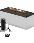 Rectangular indoor bioethanol automatic fireplace on a white background by Planika available at Spacio retail stores in India.