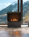 Modern bioethanol fireplace with a mountain view in the background