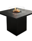 Black fire pit table with glass cover on a white background