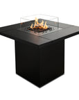 Black fire pit table with glass cover on a white background