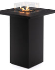 Black fire pit table with flames on a white background from Planika available at Spacio retail stores in Mumbai & Kolkata.
