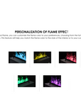Text explaining customizable flame effect with RGB color options on a white background.