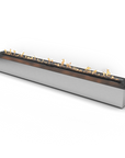 Long rectangular bioethanol insert fireplace with flames on a white background available Spacio retail stores in Mumbai & Kolkata.
