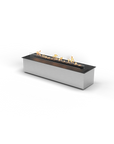Rectangular fire pit with flames on a white background from Planika available at Spacio retail stores in Mumbai & Kolkata.