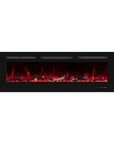 Electric fireplace insert with glowing red and orange flames on a white background