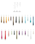 Color swatch chart with various colored water drop shaped glass from Serip on a white background