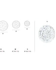 Size chart for luna glass from Serip with measurements in centimeters and inches.