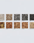 Color swatches of metal finishes including Silver, Lead, Palladium, Black, Tarnish, Copper, Gold, Pink Gold, and Gold-White Patina on a light gray background.
