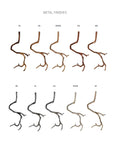 Illustrations of metal finishes of Serip chandeliers on a white background