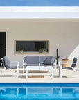 Sifas Pheniks collection of Sofa seating beside the pool area with chairs & coffee table available at Spacio India for luxury home Outdoor Furniture decor collection