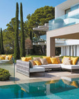 Sifas Kalife collection of sofa seating beside the pool area of home exterior available at Spacio India for luxury home Outdoor Furniture decor collection