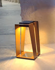 Modern outdoor solar lamp with solar panel on a stone pavement by Les Jardins at Spacio in Mumbai