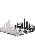Skyline Chess Acrylic 2 City London New York Folding Board – a luxury chess set with iconic cityscapes, available at Spacio India.