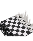 Premium Skyline Chess Acrylic London vs New York chess set with folding board, showcasing architectural cityscapes, available at Spacio India.