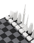 Skyline Chess Acrylic 2 City Tokyo Dubai Hatch Board featuring luxury acrylic chess pieces inspired by iconic skyscrapers, available at Spacio India.
