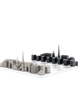Elegant Skyline Chess Steel Paris Marble Board with architectural chess pieces, a luxury decor collectible available at Spacio India.