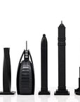 Dubai skyline-inspired chess pieces on Skyline Chess board, showcasing Burj Khalifa, Burj Al Arab, and more, a premium collectible at Spacio India.