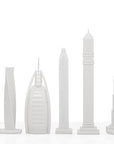 Tokyo skyline-inspired chess pieces on Skyline Chess board, featuring Tokyo Skytree, Tokyo Tower, and more, a luxurious decor piece available at Spacio India.