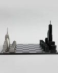 Side view of Skyline Chess London vs New York Edition, a modern luxury chess set designed for collectors and board game enthusiasts. Available at Spacio India.