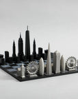 Skyline Chess London vs New York, a luxury chessboard set featuring exquisite craftsmanship in steel and wood. Available in India exclusively at Spacio. A perfect gift for all the chess enthusiast and a luxury artefact to wow any interiors.