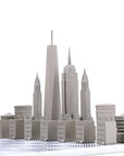 Close up of New York Skyline Chess Steel 2 City New York San Francisco on Carrara Marble Board available at Spacio India