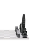 Close up of San Francisco Skyline Chess Steel 2 City New York San Francisco on Carrara Marble Board available at Spacio India