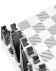 Close up of San Francisco Skyline Chess Steel 2 City New York San Francisco on Carrara Marble Board available at Spacio India