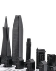 Close up of San Francisco Skyline Chess Steel 2 City New York San Francisco on Carrara Marble Board available at Spacio India