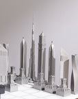 Close up of Skyline Chess Steel Dubai Marble Carrara Board, available at Spacio online and retail stores in India