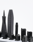 Close up of San Francisco Skyline Chess Steel 2 City New York San Francisco on Carrara Marble Board available at Spacio India
