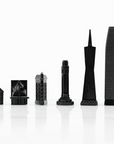 San Francisco skyline chess pieces in Skyline Chess Steel 2 City San Francisco Chicago Hatch Board, featuring Transamerica Pyramid and Salesforce Tower, available at Spacio India.