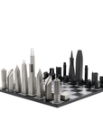Skyline Chess Steel 2 City San Francisco vs. Chicago Hatch Board, featuring hand-printed wooden or Italian Carrara marble board, available at Spacio India.