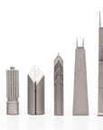 Chicago skyline chess pieces in Skyline Chess Steel 2 City San Francisco Chicago Hatch Board, featuring Willis Tower and John Hancock Center, available at Spacio India.